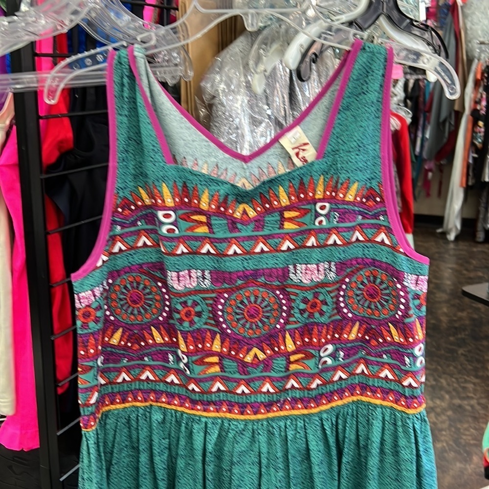 Keer Qiaowa Boho Tribal Embroidered Sleeveless Midi Dress Size L - Picture 2 of 5